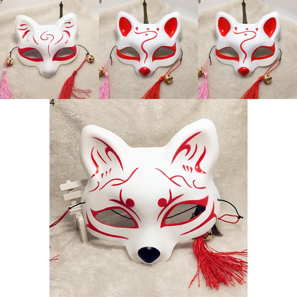 Maschera Volpe Mezzo Viso Anime Giapponese Kit Dipinto a Mano Kitsune Cosplay Accessorio Costume di Halloween