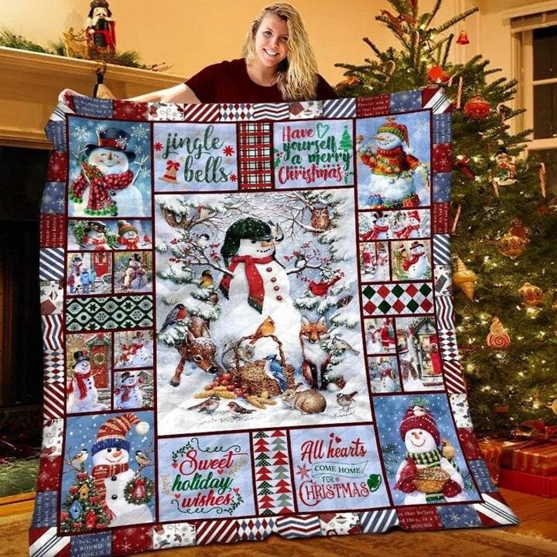 Merry Christmas Flannel Throw Blanket, Lightweight Decoration, Soft Gift, Home Bedding, Living Room, Sofa