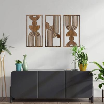 Large Boho Wooden Wall Art Modern Hollow Panel Bohemian Wall Decor Minimalist Geometric Abstract Artwork for Dining Room Living Room Bedroom