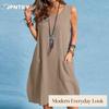 JPNTKY Fashion Summer Spring Solid Color Print Sleeveless O-Neck Casual Dresses