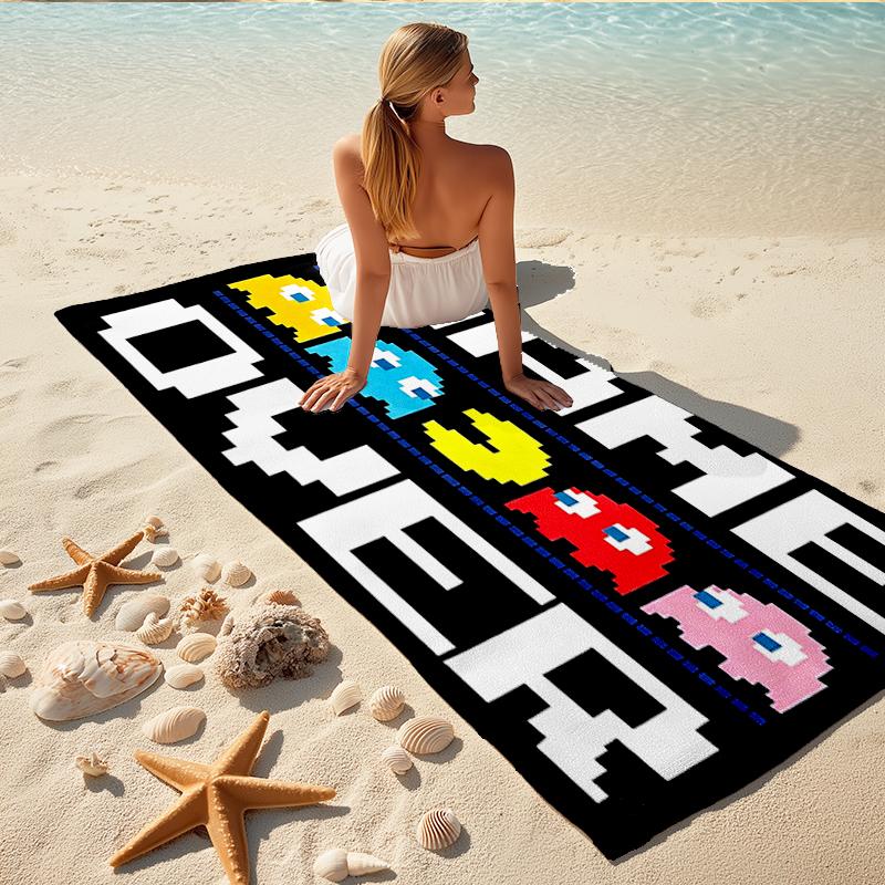 1Pc Pacman Classic Game Beach Towel, Quick Dry, Multi-Use for Beach Pool Gym Yoga Home Travel, Christmas, Halloween, Xmas Gift M92868