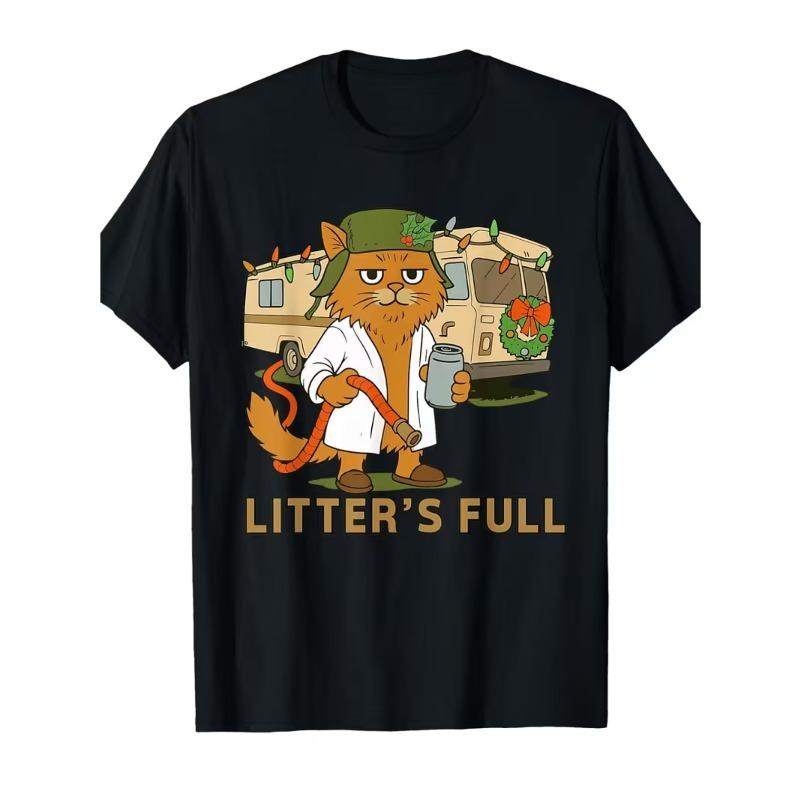 Европейские размеры Мужская забавная футболка для приучения к лотку - Полноцветный принт милого котенка с шлангом и питьем, хлопковая футболка с коротким рукавом и круглым вырезом S