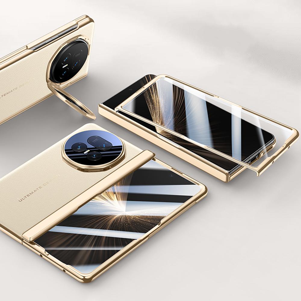 Pouzdro pro Honor Magic V5 5G Kožené+PC Kryt na telefon s HD tvrzeným sklem, Stojánek na objektiv