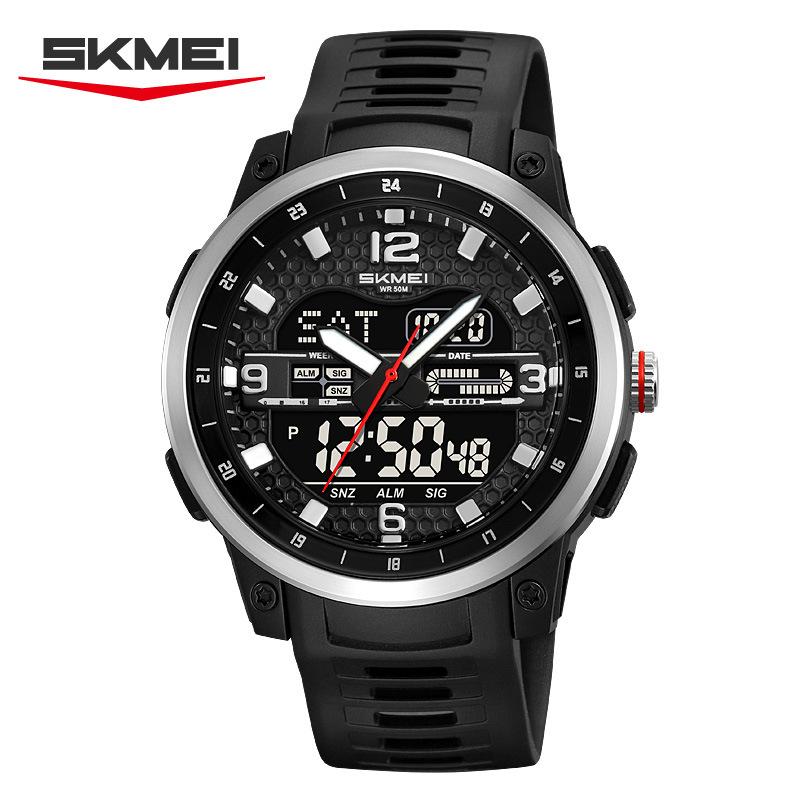 Часы Двойное Движение Мужские Часы Многофункциональное Кольцо Таймера Электронные Часы Мужские Часы Электронные Часы серебряный