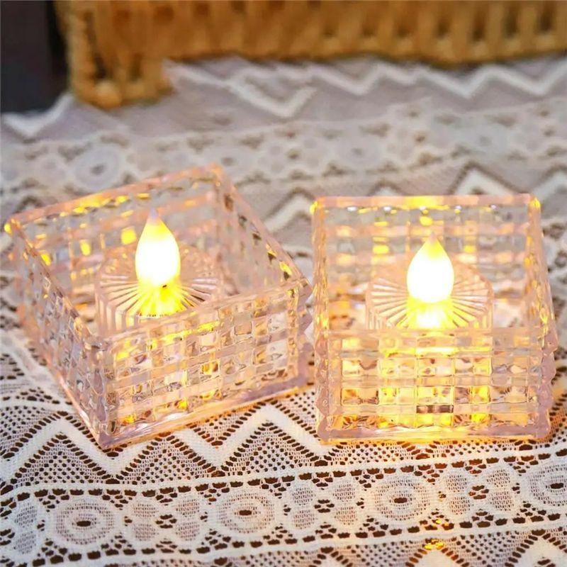 AEE4-Candle Lights 6Pcs Cube Led Tea Lights Candles Electric Flameless Candles Fake Home Decorations For Wedding Halloween
