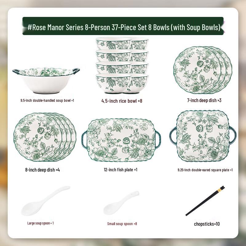 Handon Rose Manor 37-Piece Bone China Dinnerware Set