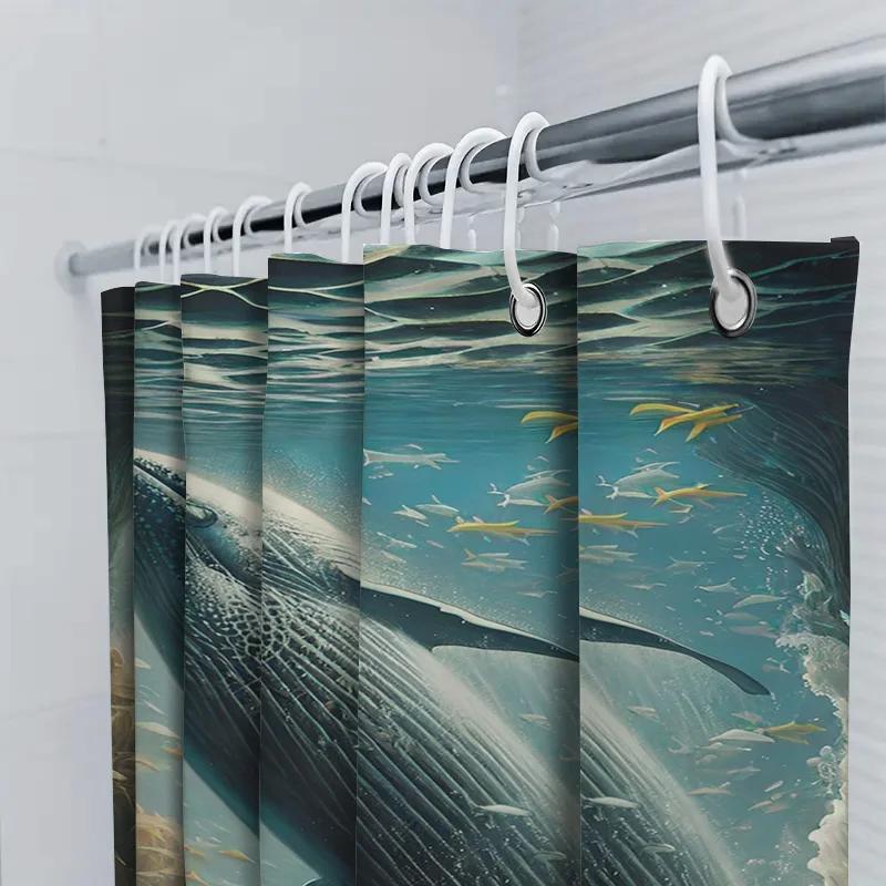 Whale Print Shower Curtain Waterproof Fabric Home Decor Bath Shower Cura Duvet Cover Underwater World Ocean Marine Life Artistic