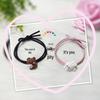 Charming Cartoon Teddy Bear Bracelet & Hair Tie Gift Set - Magnetic Couple Keepsake with Small Leather Case for Boyfriend or Best Friend