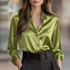 Women's V-Neck Button Down Shirt Long Sleeve Color Casual Blouse for Work Daily Wear