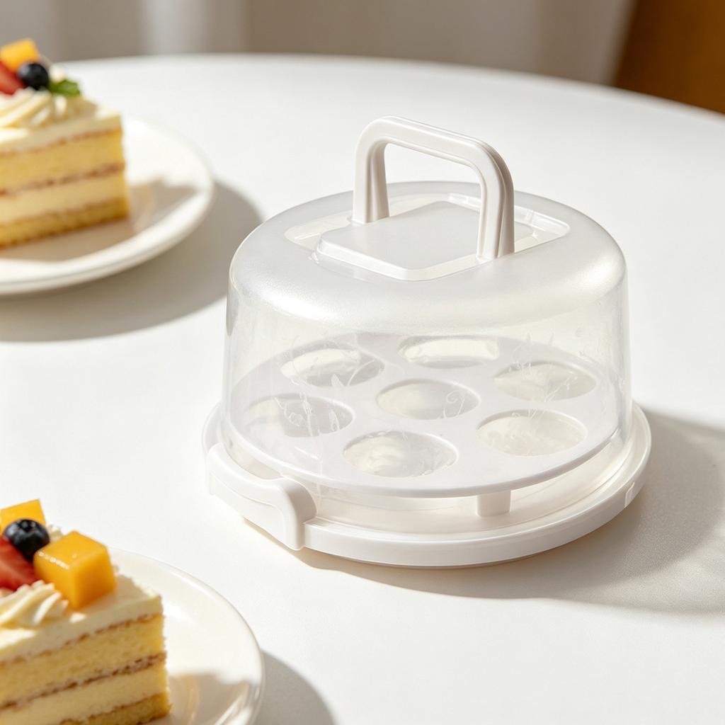 Elevated Cake Carrier with Dual Handles Portable Food Storage Box Suitable for Cupcakes Muffins and Small Cakes with Secure Lid and Base