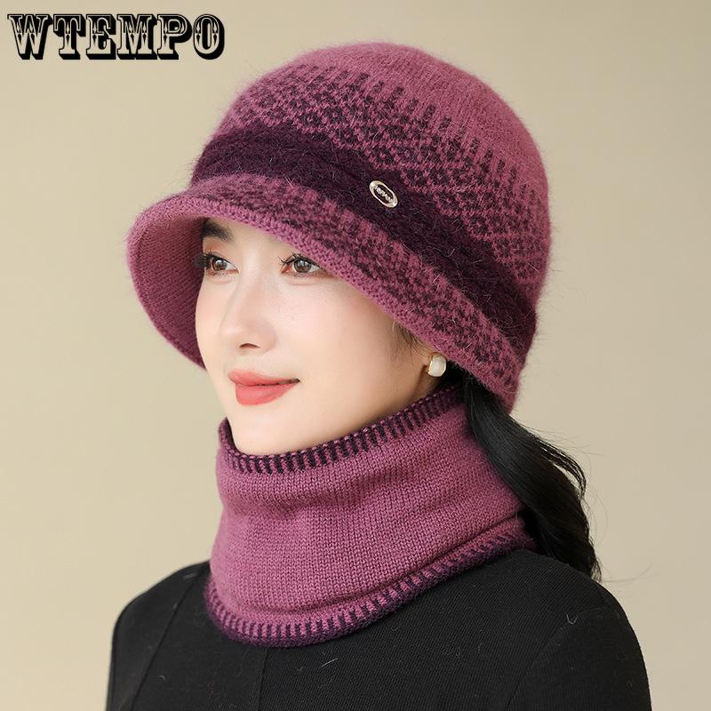 

Middle Aged and Elderly Grandmother Hat Outdoor Thick and Warm Knitted Hat Women s Winter Hat one size бордовий