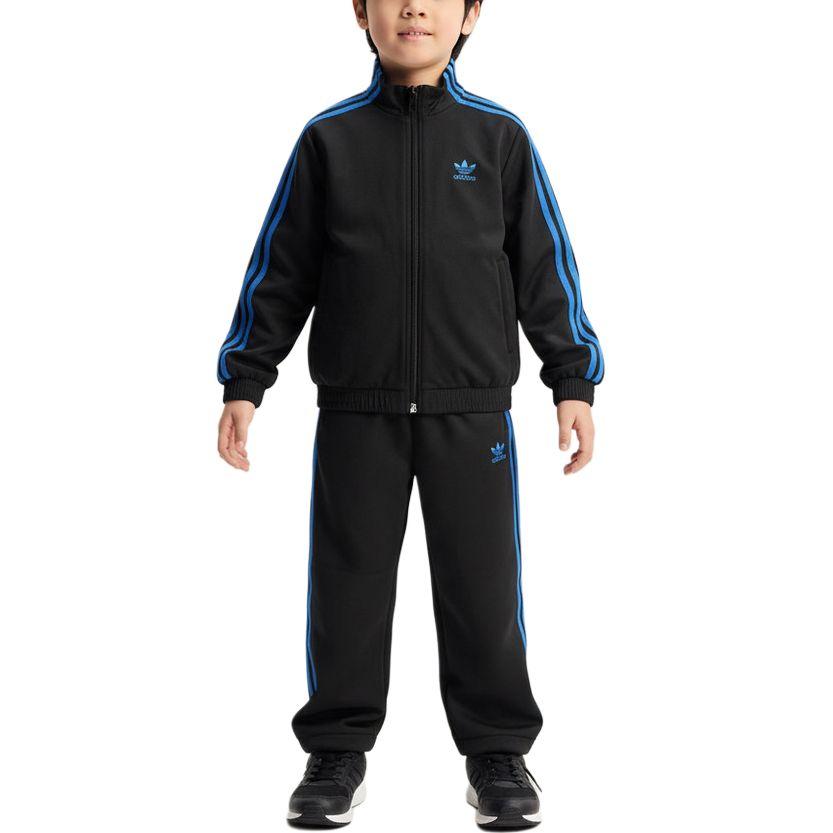 

Adidas Originals Casual Sports Suit Three Stripe Stand Collar Zip Long Sleeve Top Comfortable Soft Drawstring Pants Kids Sets KW1187 140