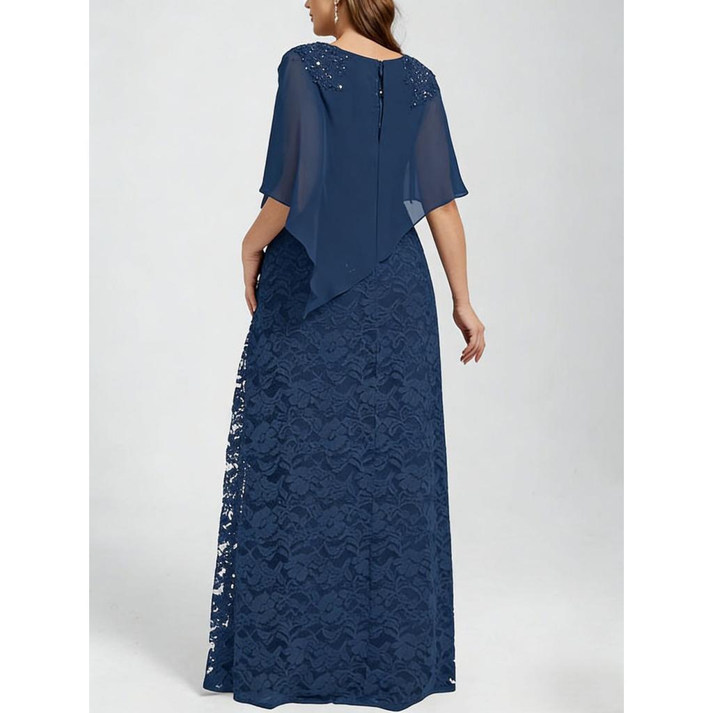 New Plus Size Women's Lace Evening Dress with Chiffon Shawl, Bodycon Formal Party Gown for European American