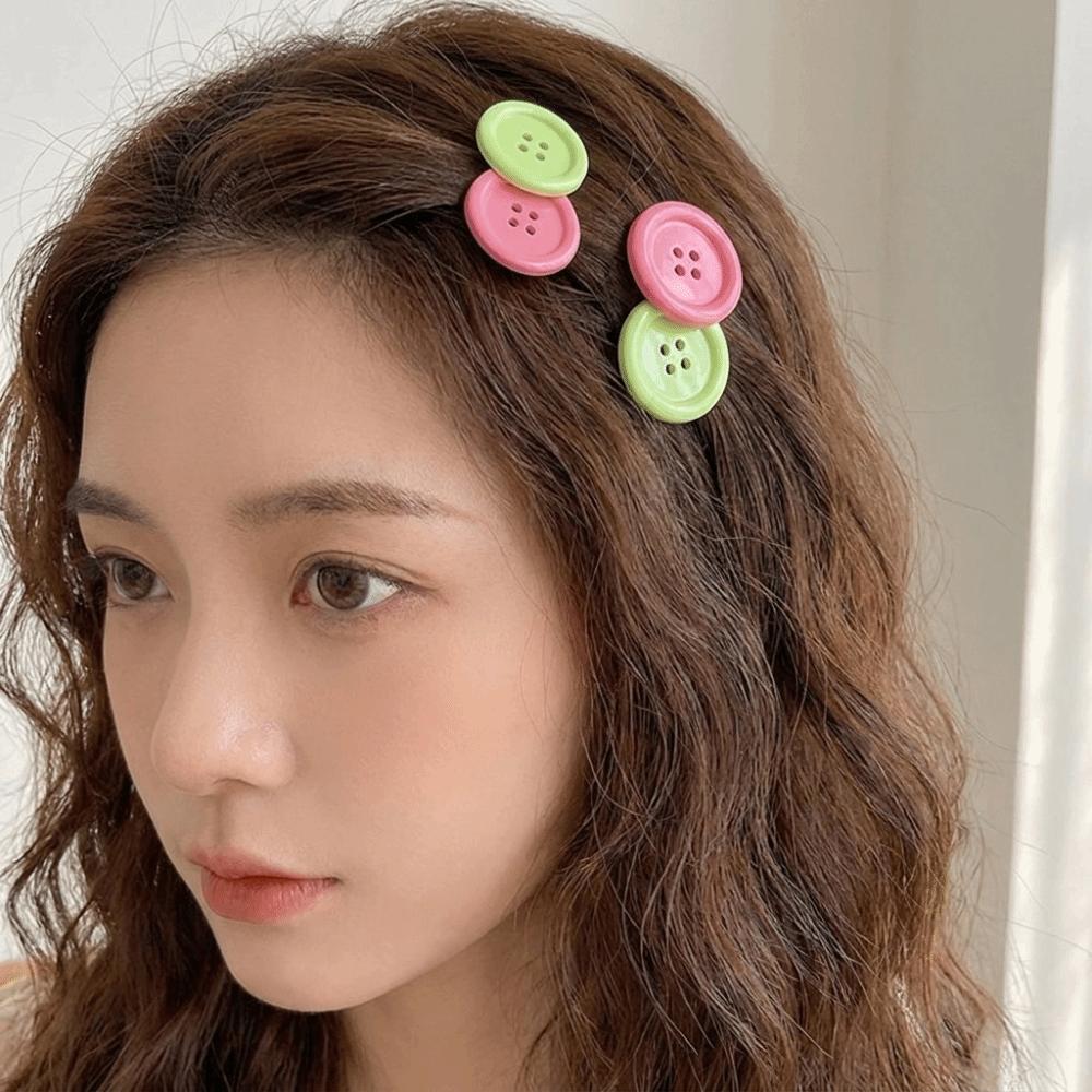 2 Stück Ovales Design Knopfform Haarspangen Rutschfest Niedliche Spangen Mode Süße Farbe Haarspange Schule