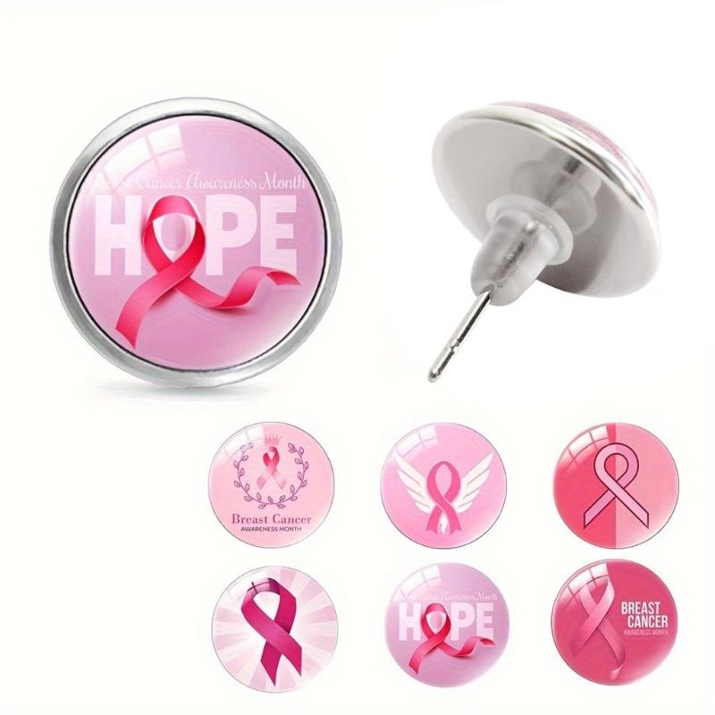 Stylish Breast Cancers Awareness Earrings Gemstones Glass Material Ear Accessories For Fashionable Outfit Pairing