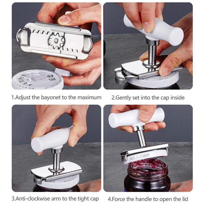 Adjustable Stainless Steel Jar Opener Lids Off Bottle Can Opener for 3-9.5cm Kitchen Tool - Non-Slip Grip Kitchen Accessory