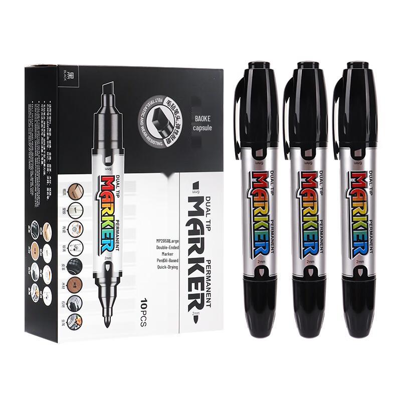 BAOKE MP2959 Dual-Tip Marker Pens, Black, 10-Count
