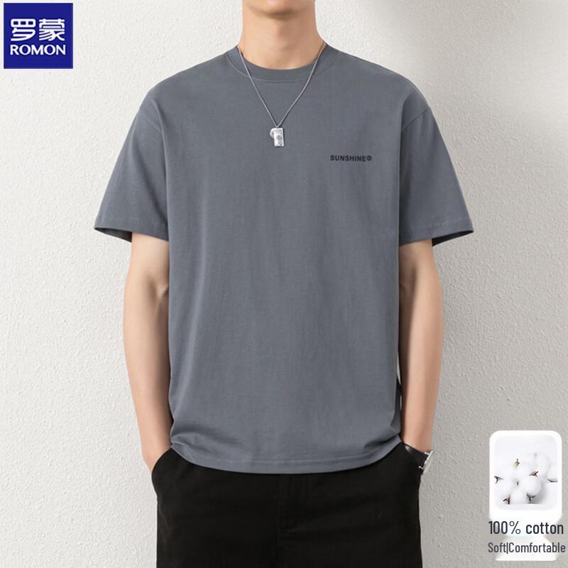 

ROMON Men s 100% Cotton Round Neck Short-Sleeve T-Shirt M