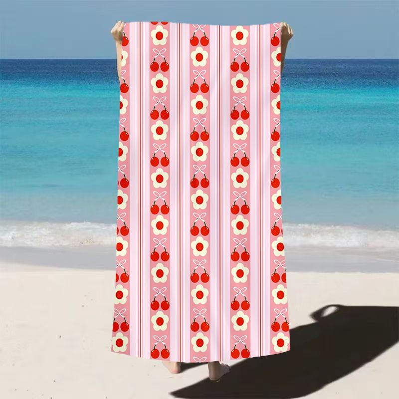 1pc Ultra Soft, Quick Drying, and Highly Absorbent Beach Towel with Cherry and Flower Patterns, Suitable for Gym, Swimming