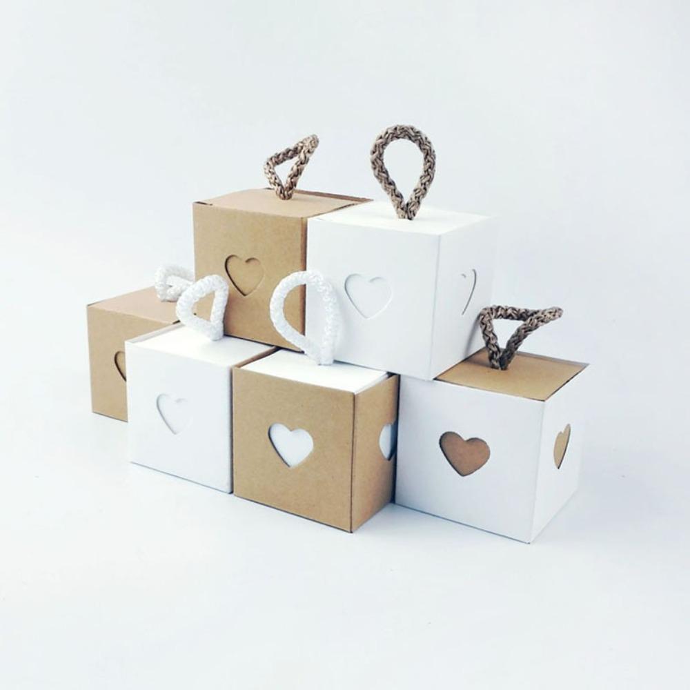 10pcs White & Brown Heart Wedding Favor Box Mini Gift Packaging Boxes  Baby Shower