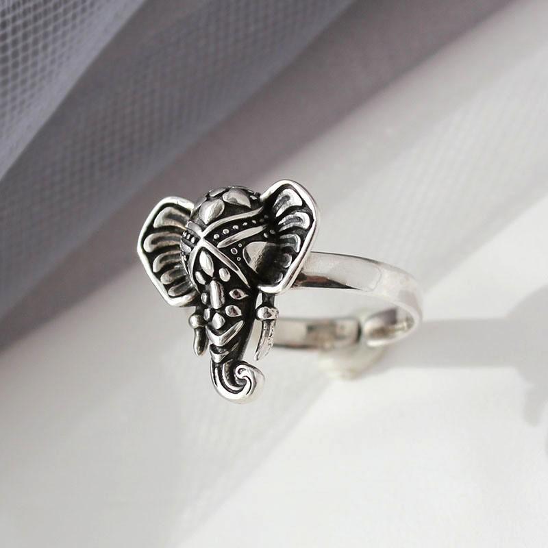 Verstellbarer Vintage Elefantenrüssel Ring in Sterling Silber für Männer Frauen Boho Retro Offener Finger