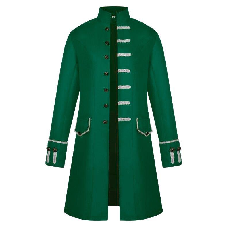 2024 European & American Men's Solid Color Steampunk Overcoat with Stand-Up Collar