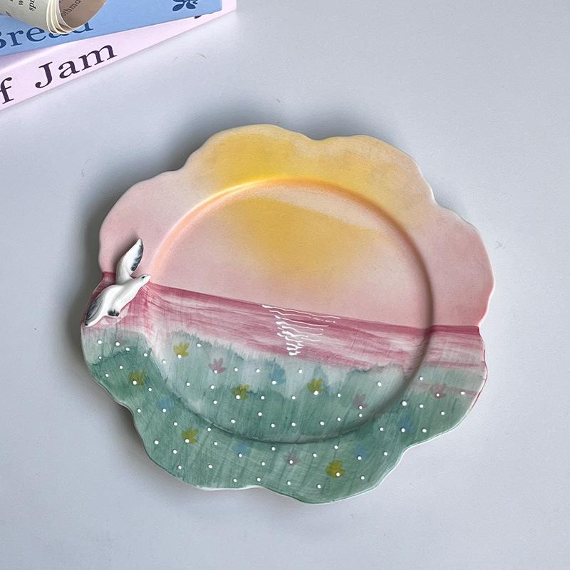 Seagull Creative Underglaze Plate Household Plate Restaurant High Value Breakfast Dessert Plate