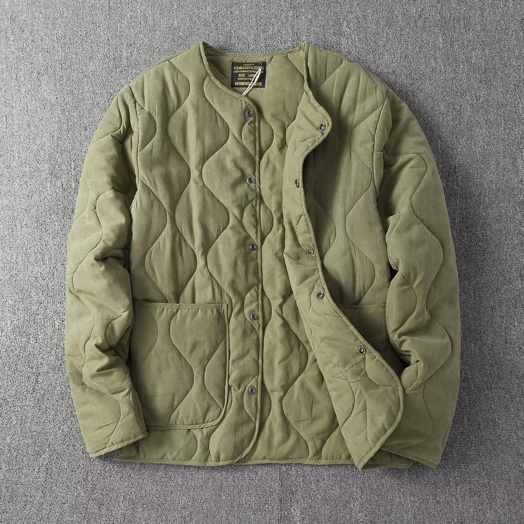 Autumn Winter Men's Cotton Jacket Vintage Thick Warm Solid Geometric Pattern Overcoat Casual Long Sleeve Coats