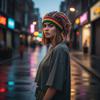 Knitted Beanie with Dangling Yarn Strands Full-Coverage Dread