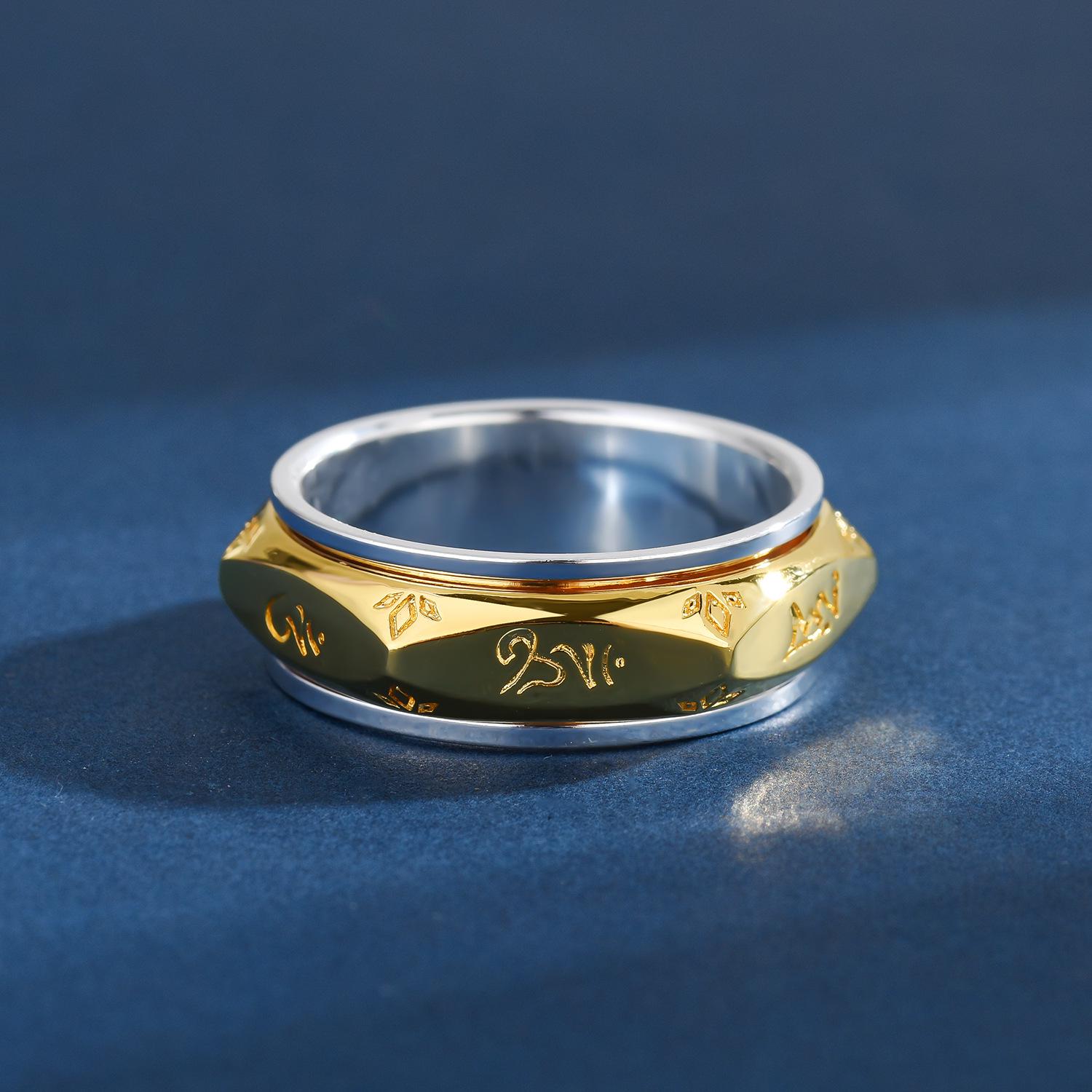 999 Sterling Silver Hexagonal Rotatable Mantra Ring for Men - Decompression Index Finger Gift Size 16 (Circumference ~56mm) шестизначная мантра вращающееся кольцо
