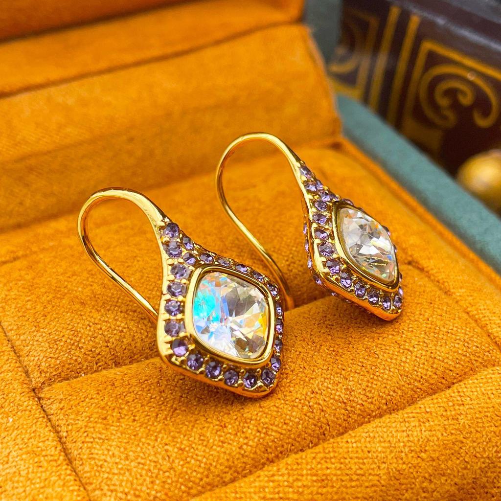 Vintage Luxury Diamond Earrings - Elegant Retro Hooks for Women