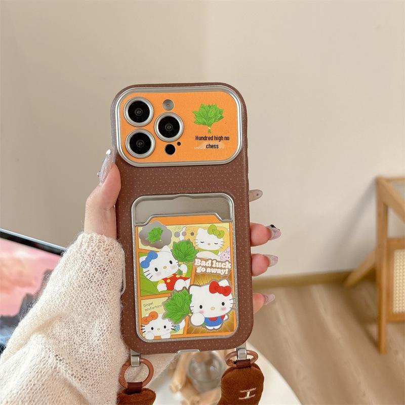 

Yuzu Leaf Cat Card Holder: Brown Base for iPhone 17/16 Pro Max/15/14 Apple 17