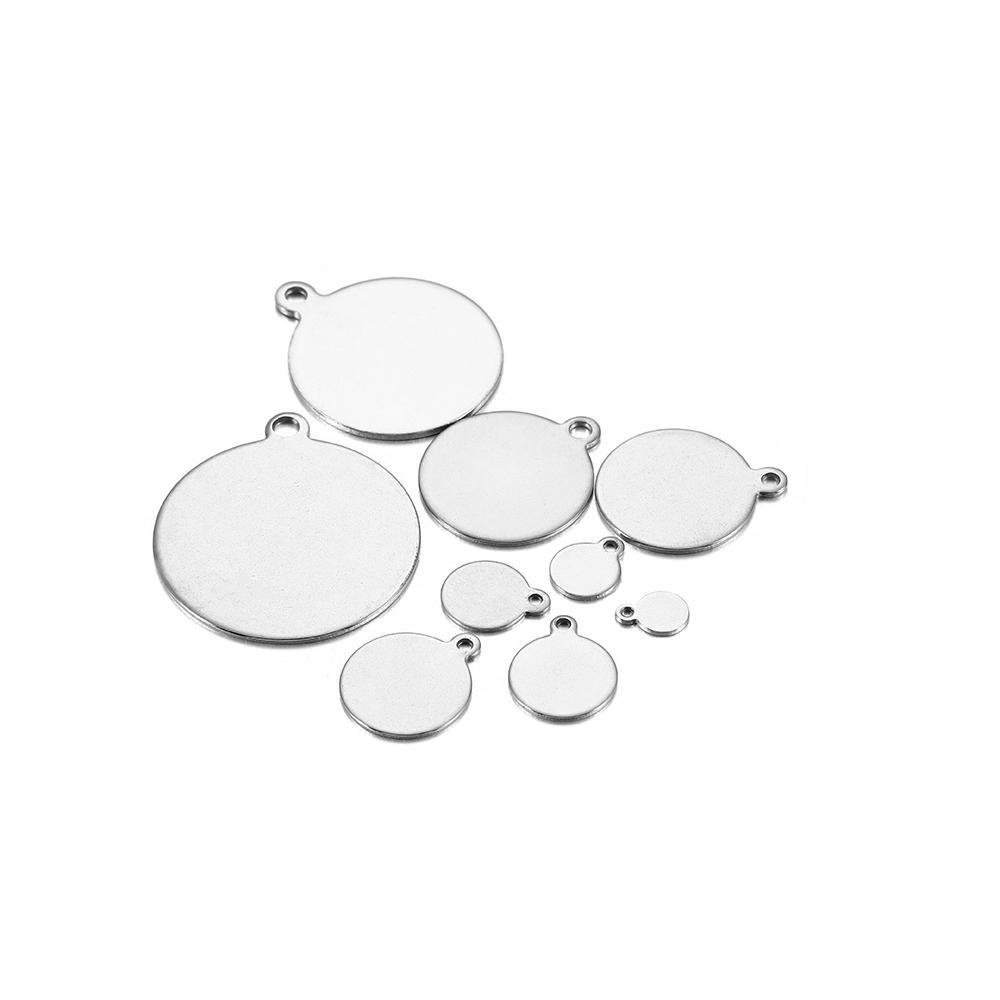 50-200pcs Custom Order Laser Engraved Stainless Steel Charms Personalized Round Custom Logo Round Disc Logo Jewelry Tags 50pcs-Steel