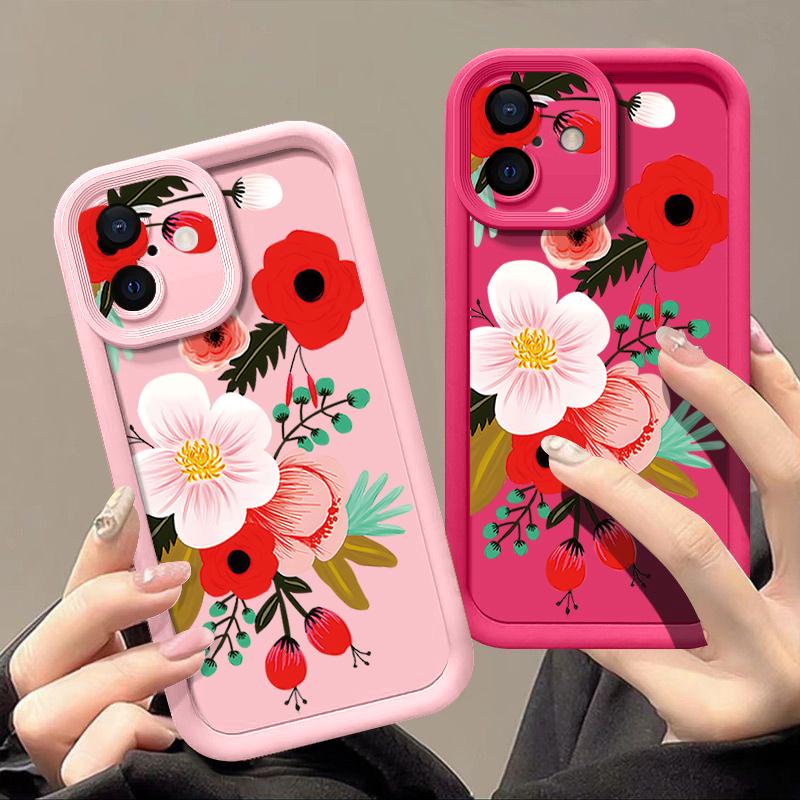 For iPhone 16 Case Cartoon Flower Pattern Shockproof TPU Silicone Soft Cover For iPhone 13 14 15 Pro Max 12 11 iPhone 16 Pro Max Funda