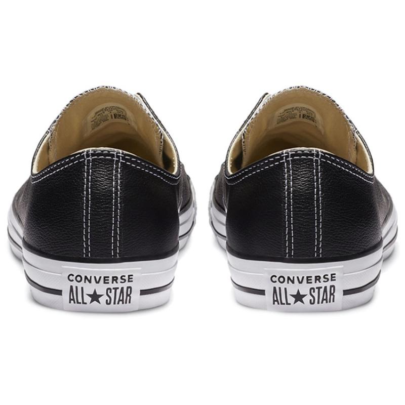 Converse All Star Leather Low Top Leather Lace-Up Low Top Canvas Shoes for Men and Women Black and White