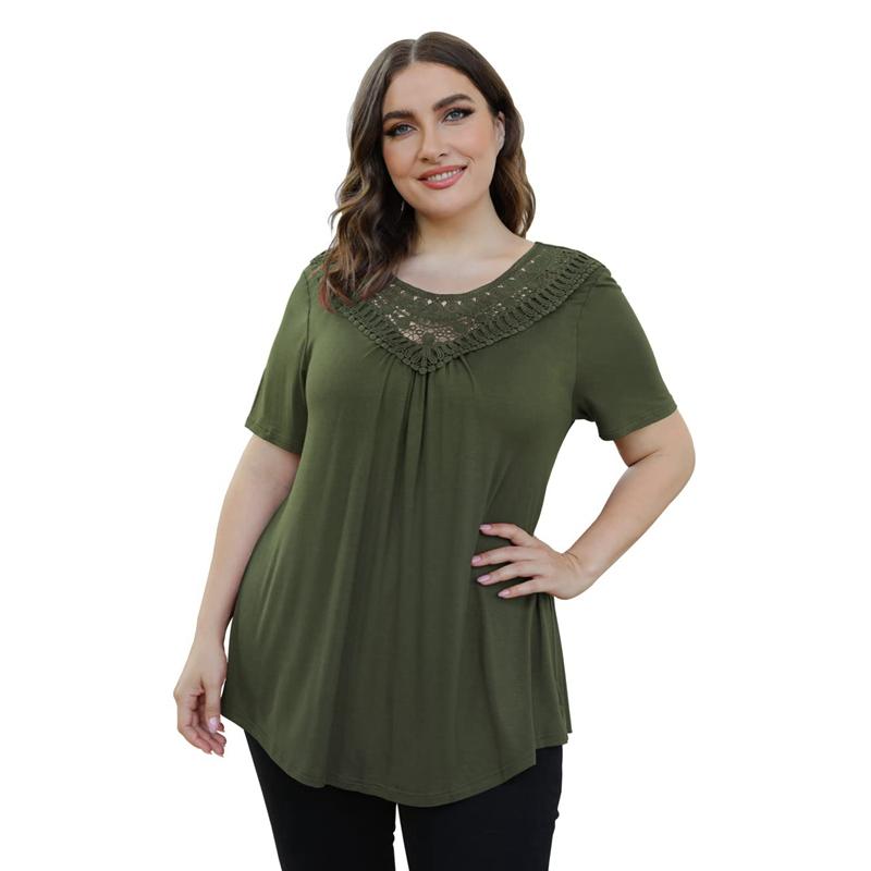 

Женская летняя блузка большого размера с кружевом, с коротким рукавом, топ-майка