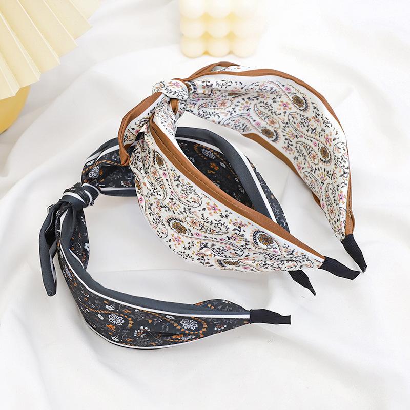 New Paisley Headband for Women Wide-Brimmed Floral Print Hairband with Bow Tie and Rabbit EarsTurban Headwrap Girls Accessories