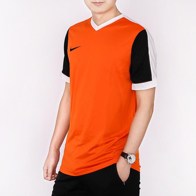 Nike Color Block V-Neck Breathable Quick-Dry Soccer Short-Sleeve T-Shirt Men Tops Orange Red 725892-815