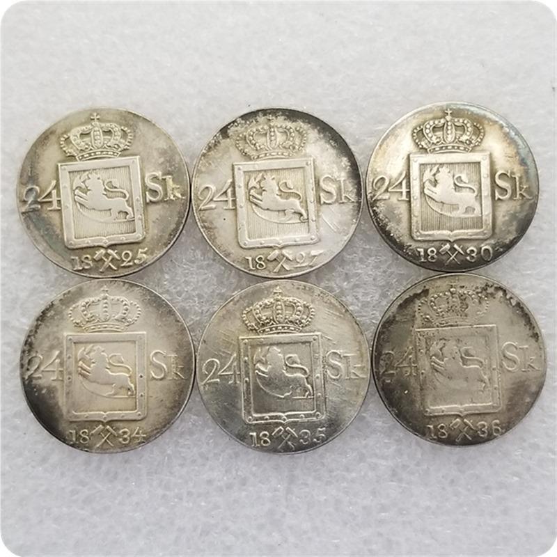 Antique Craft Norway Replica Silver Dollar Coins (1825/27/30/34/35/36)