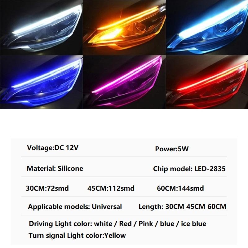 2Pcs 12V Led Guide Strip Headlight for Car Daytime Running Lights Turn Signal Bulb DRL Sequential Switchback 30cm/45cm/60cm Dome Lights 6