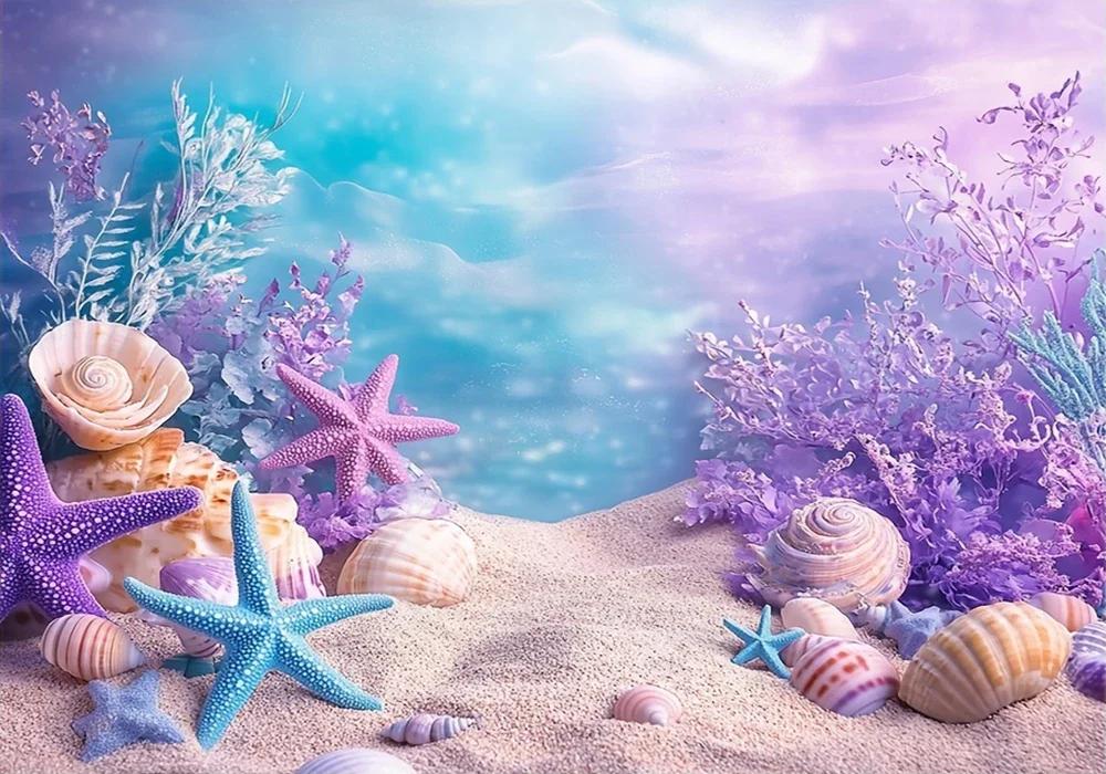 Unterwasserburg Meerjungfrau Geburtstag Hintergrund – Kinderparty & Babyparty Dekoration, Fotografie Banner-Wandteppich