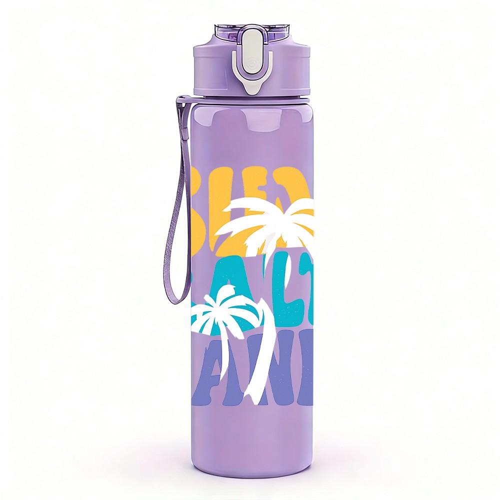 1PC Sun Salt Sand Letter 750ml Color Plastic Sports Water Bottle Leakproof Flip Straw Lid Suitable for Sports Office Home Use