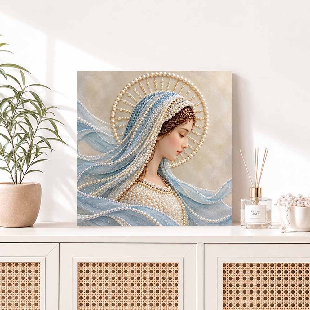 Virgin Mary Pearl Painting 5D DIY Decorative Painting. Elegant Holiday Gift. Handmade Art Painting