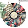 2D Flat, 1pc Round Aluminum Abstract Vinyl Record Metal Sign, Vintage Sheet Music & Artistic Swirl Wall Plaque, Waterproof Rustproof Decor, Perfect