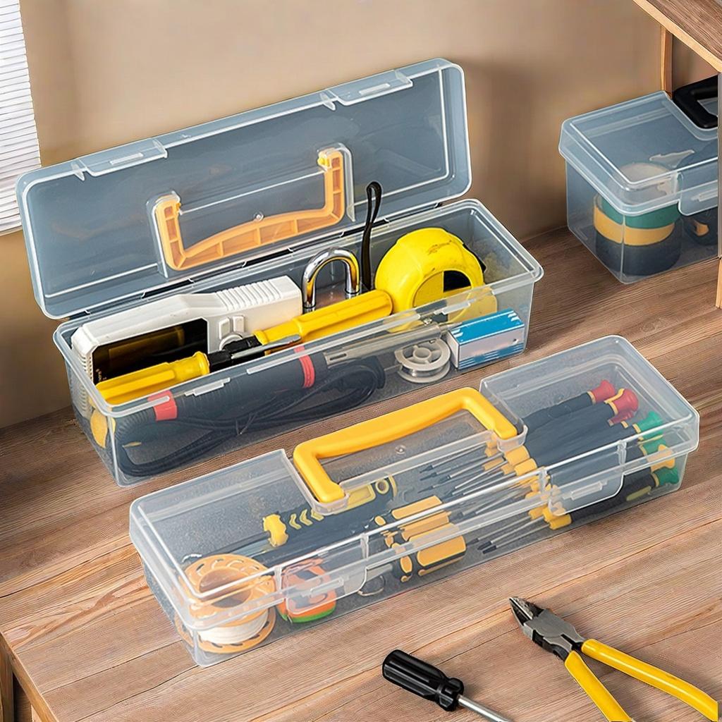 Transparent Handheld Toolbox Portable Large Capacity Thickened Plastic Hardware Tool Storage Box With Handle Tool Organizer Box