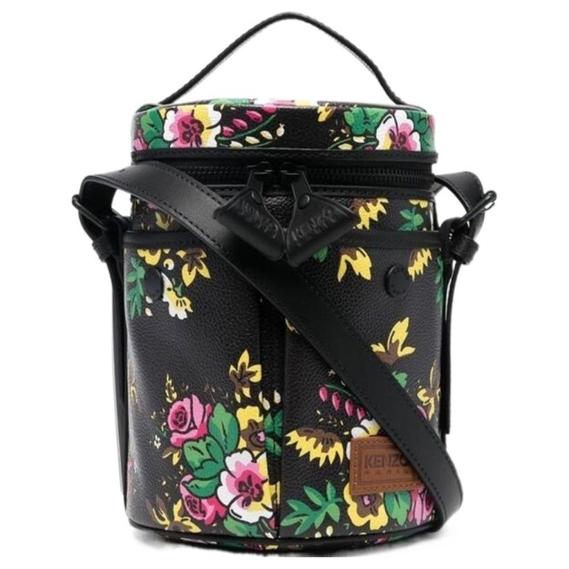 Kenzo Floral Print Surround Zip Bucket Bag Women Handbags Black FC62SA704B0499