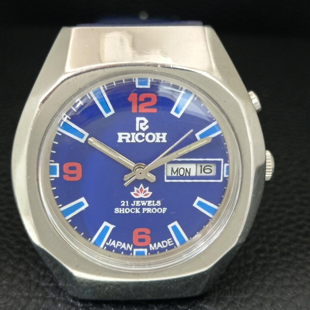 JAPAN VINTAGE RICOH R31 AUTOMATIC MENS BLUE COLOR DIAL WATCH a707635-1