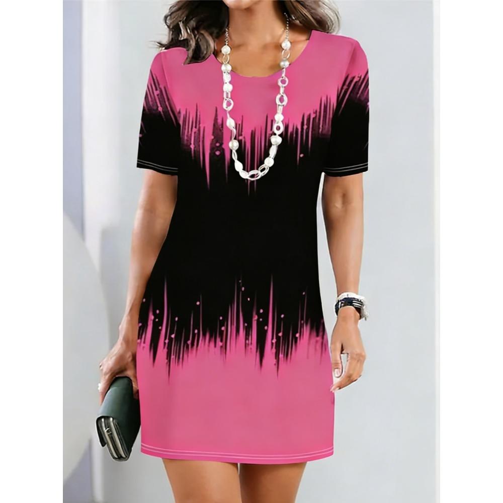 Elegant Floral Pattern Women Mini Dresses Summer Short Sleeve Printed Plus Size Casual Comfortable Soft Dress