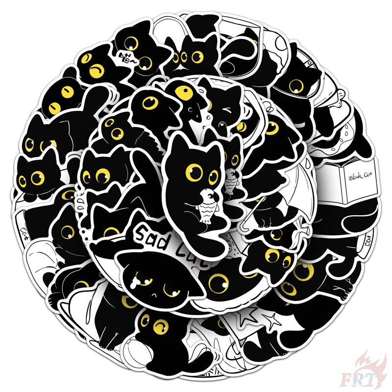 50Pcs/Set Funny Black Cats. Yellow Eyes Stickers DIY Fashion Waterproof Doodle Decals Stickers