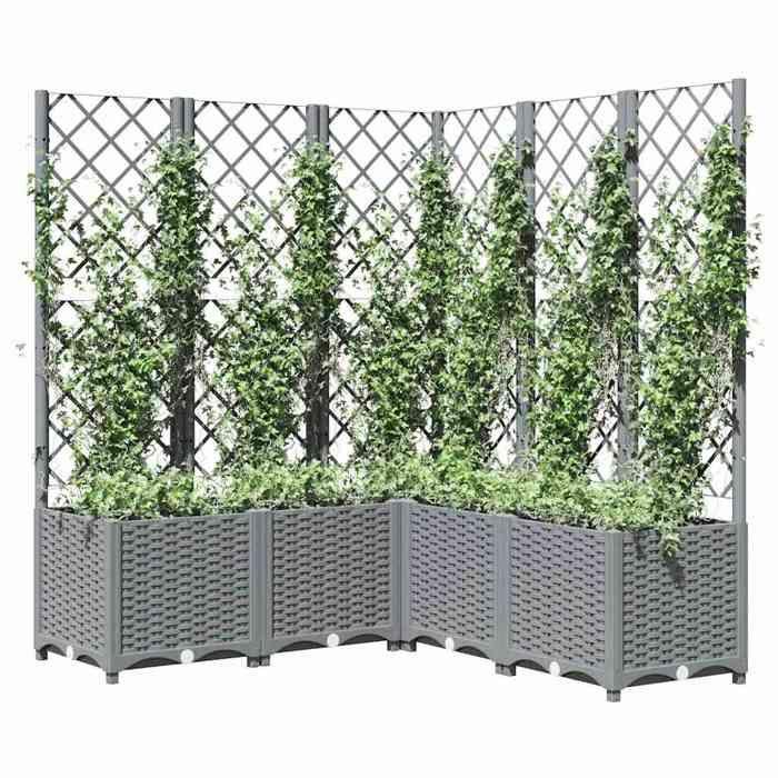 VidaXL Jardinière avec treillis Gris clair 120x120x136 cm PP 153278